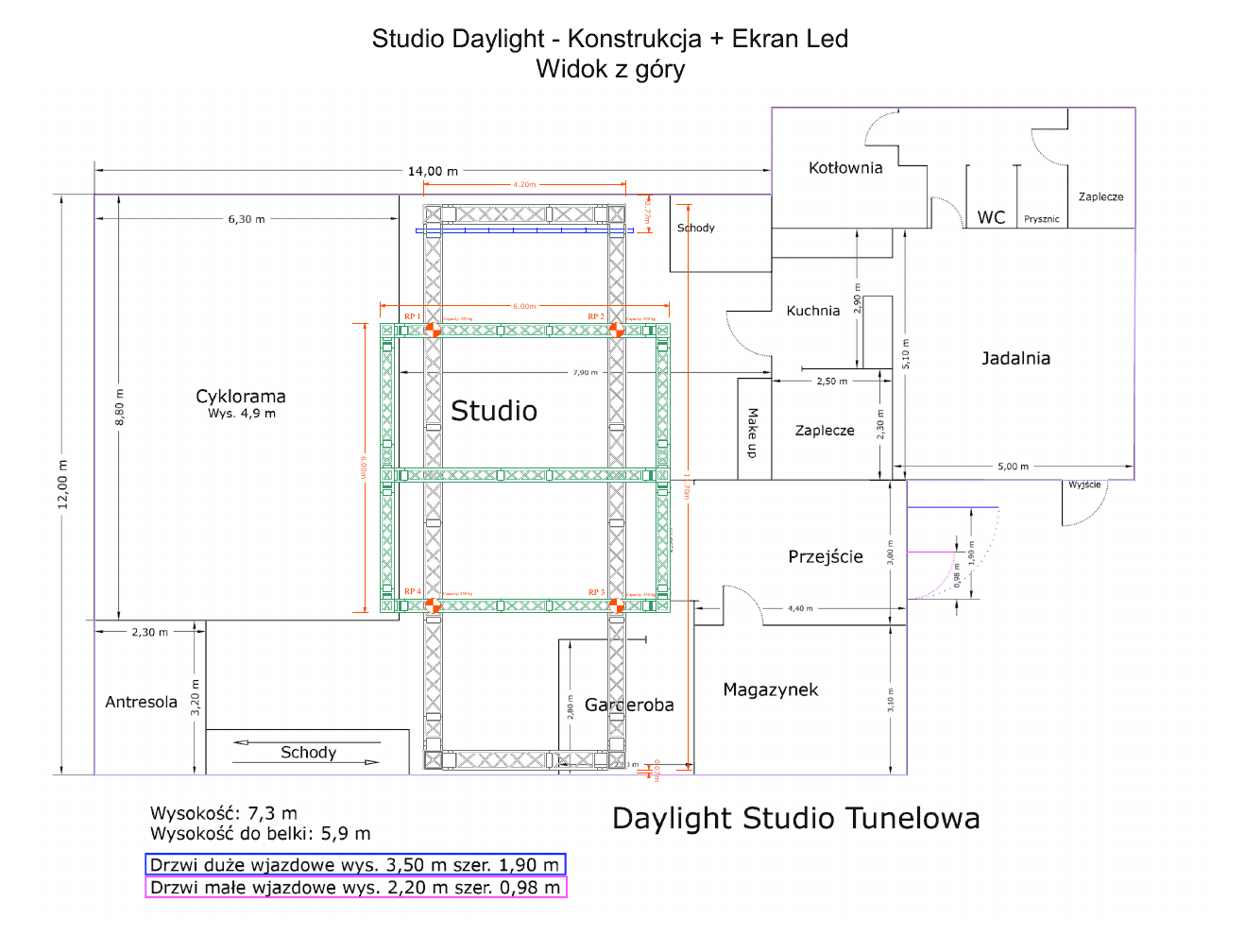 Rzut z góry — plan studia Tunelowa